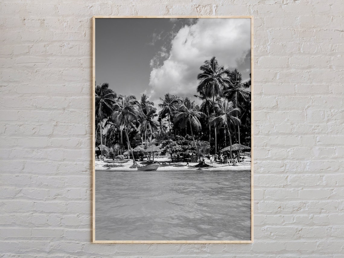 Haiti Tropical Beach Black and White Palm Trees Caribbean Wall Art