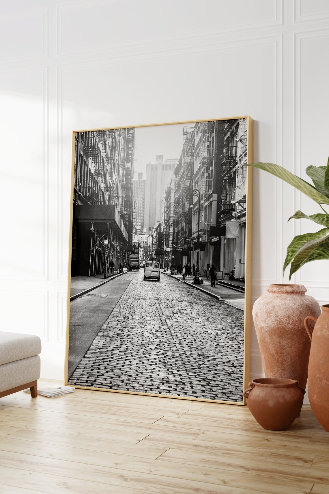 Soho New York Cobblestone Street Black and White Vintage Style Poster - Image 2