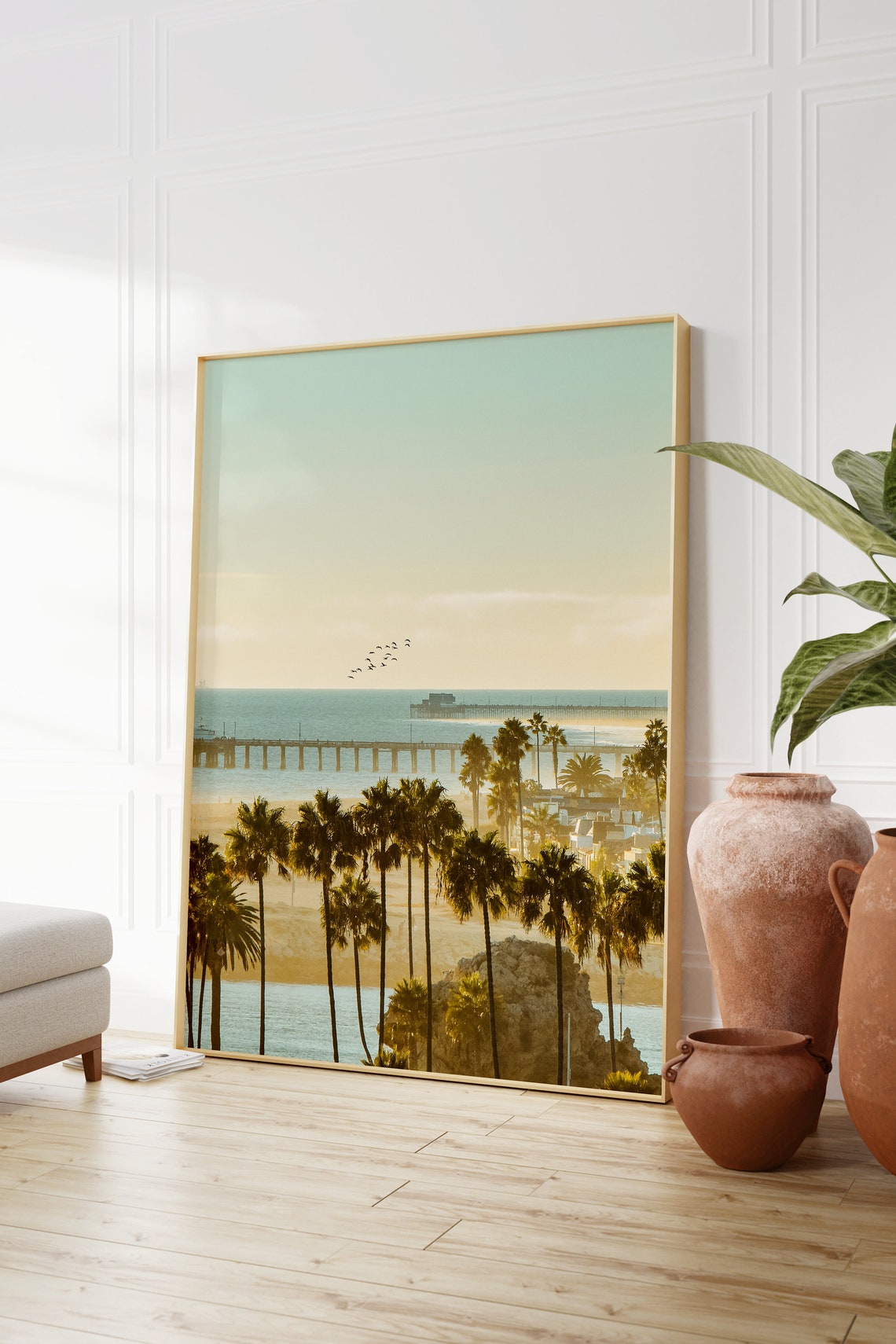 Orange County California Beach Pier Palms Sunset Coast Photo Poster - Image 2