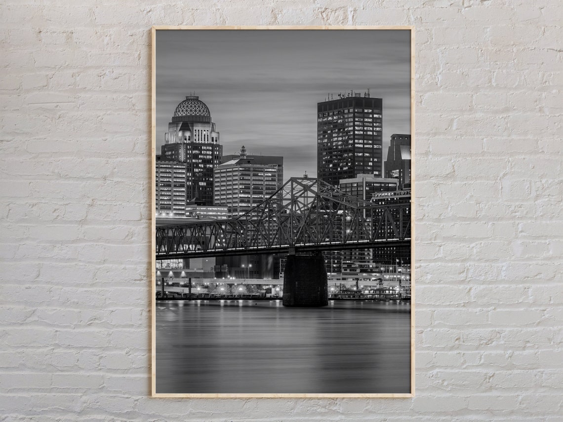 Louisville Kentucky Skyline Bridge Black and White Photo Poster