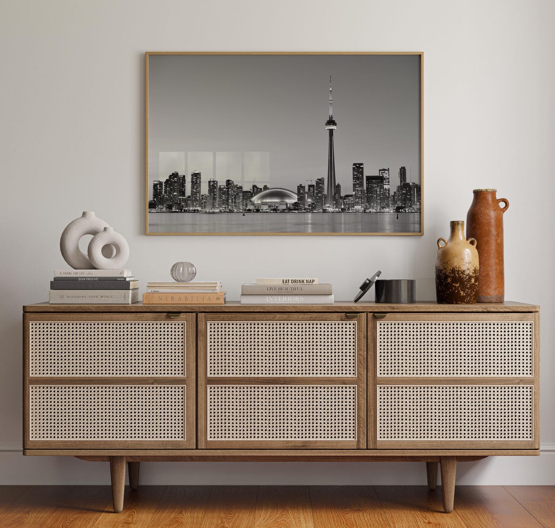 Toronto CN Tower Skyline Evening Black And White Cityscape Wall Art - Image 4