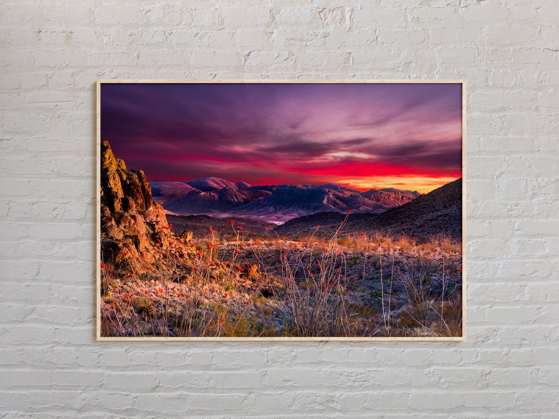 Big Bend National Park Desert Mountains Red Sunset Landscape Poster