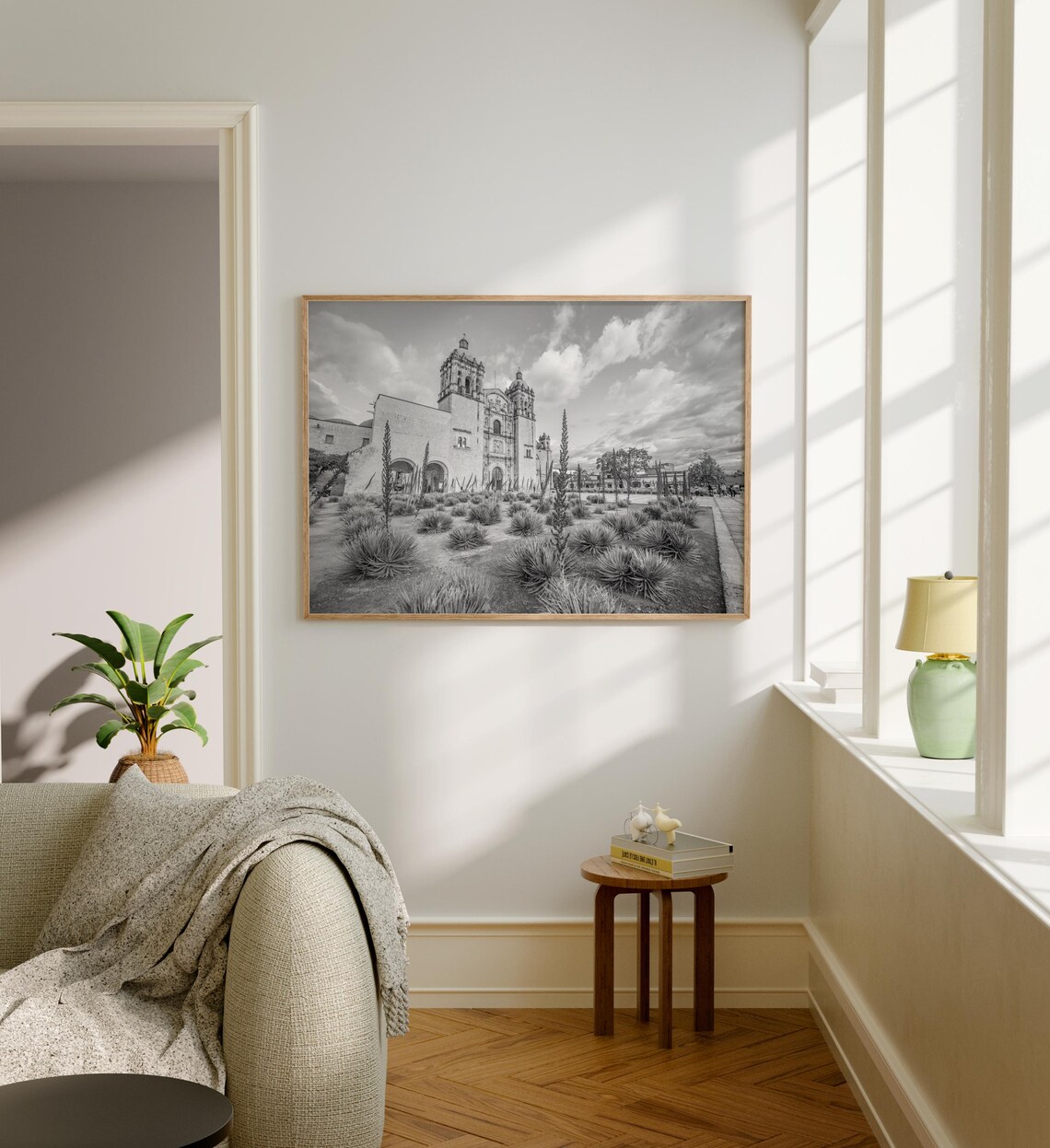 Oaxaca Santo Domingo Church Black and White Botanical Garden Poster - Image 5