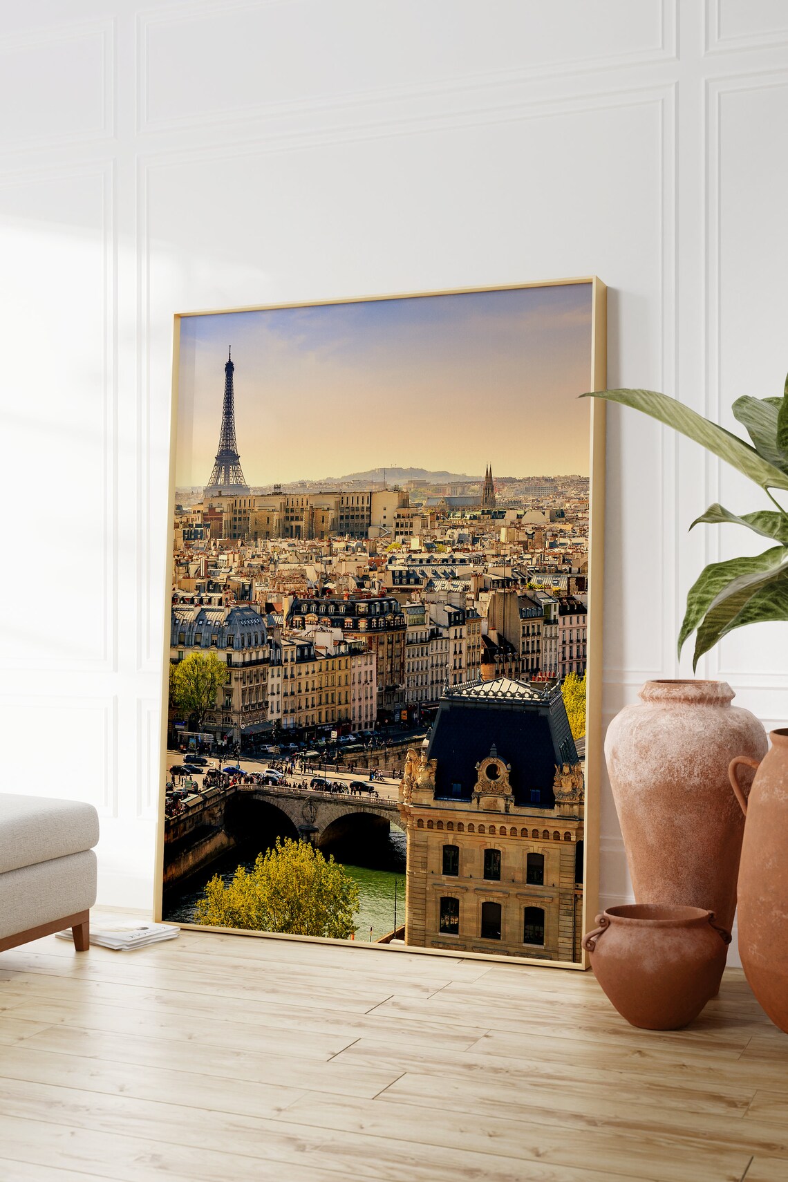 Paris France Eiffel Tower Seine Rooftops Golden City View Poster - Image 2