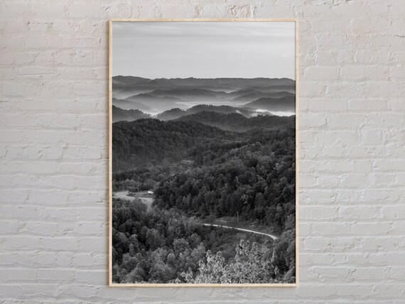Black And White Appalachian Mountains Misty Valley Photo Poster