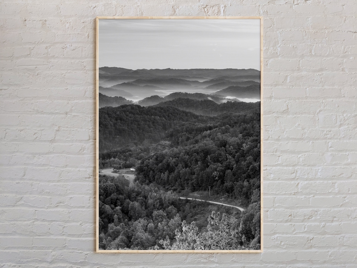 Black And White Appalachian Mountains Misty Valley Photo Poster