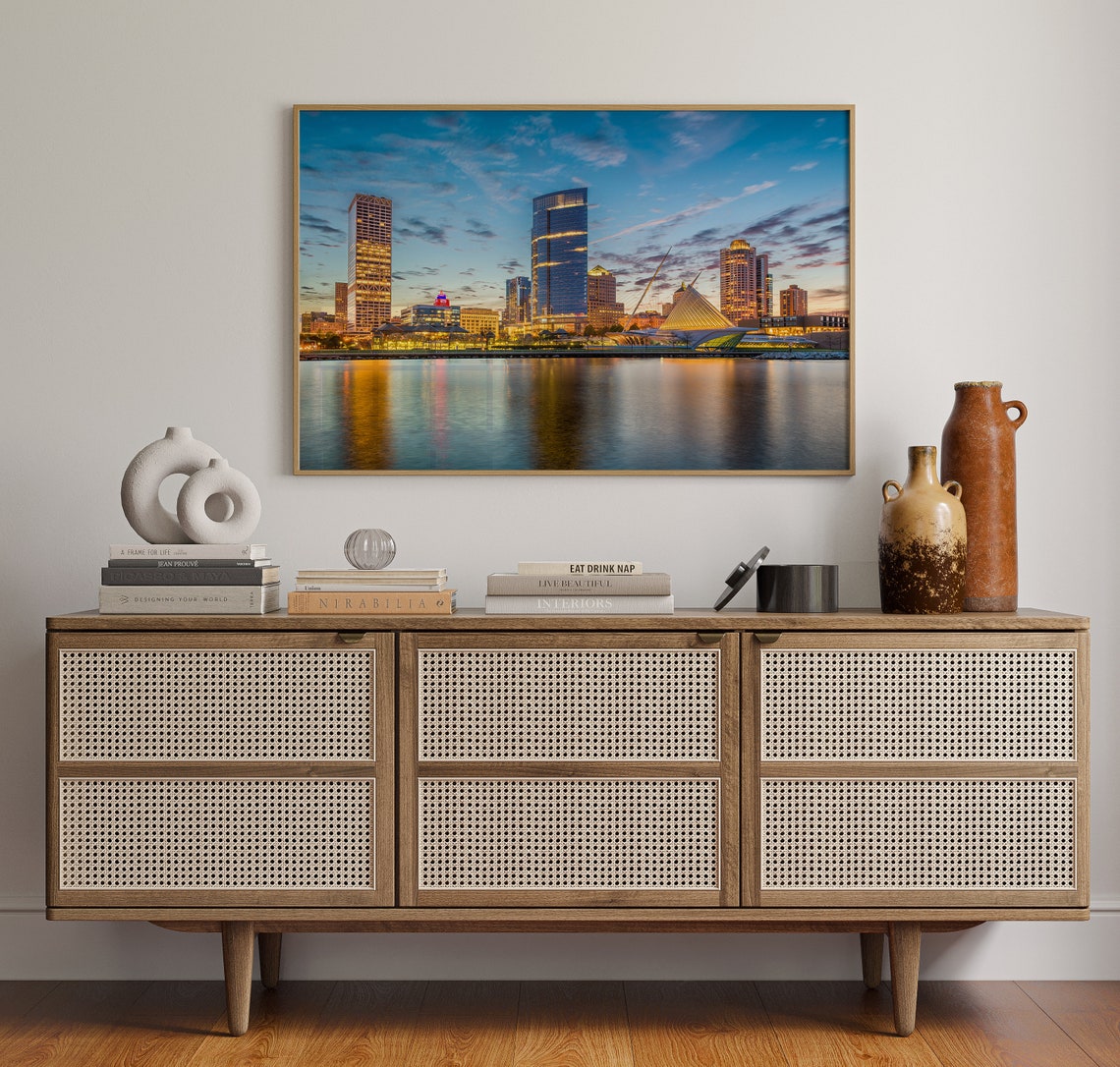 Milwaukee Wisconsin Skyline Dusk Lake Michigan Reflection Art Poster - Image 4