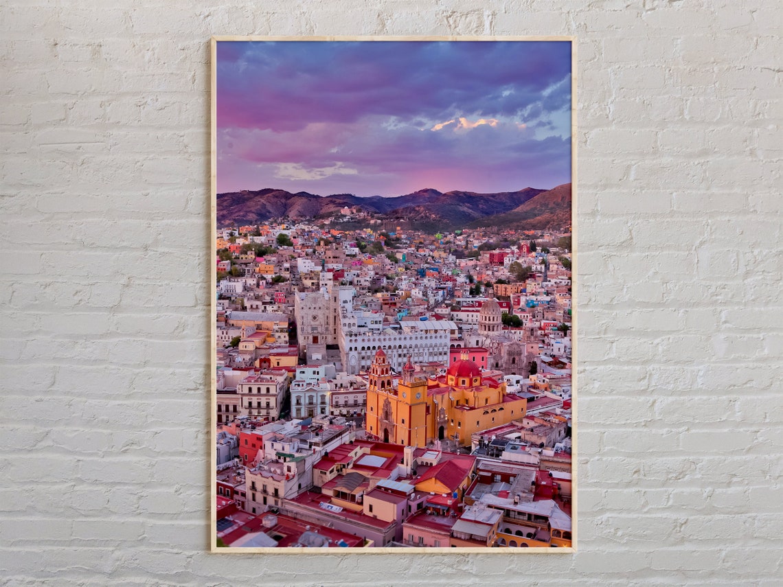 Guanajuato Mexico Colorful City Sunset Skyline Scenic Poster