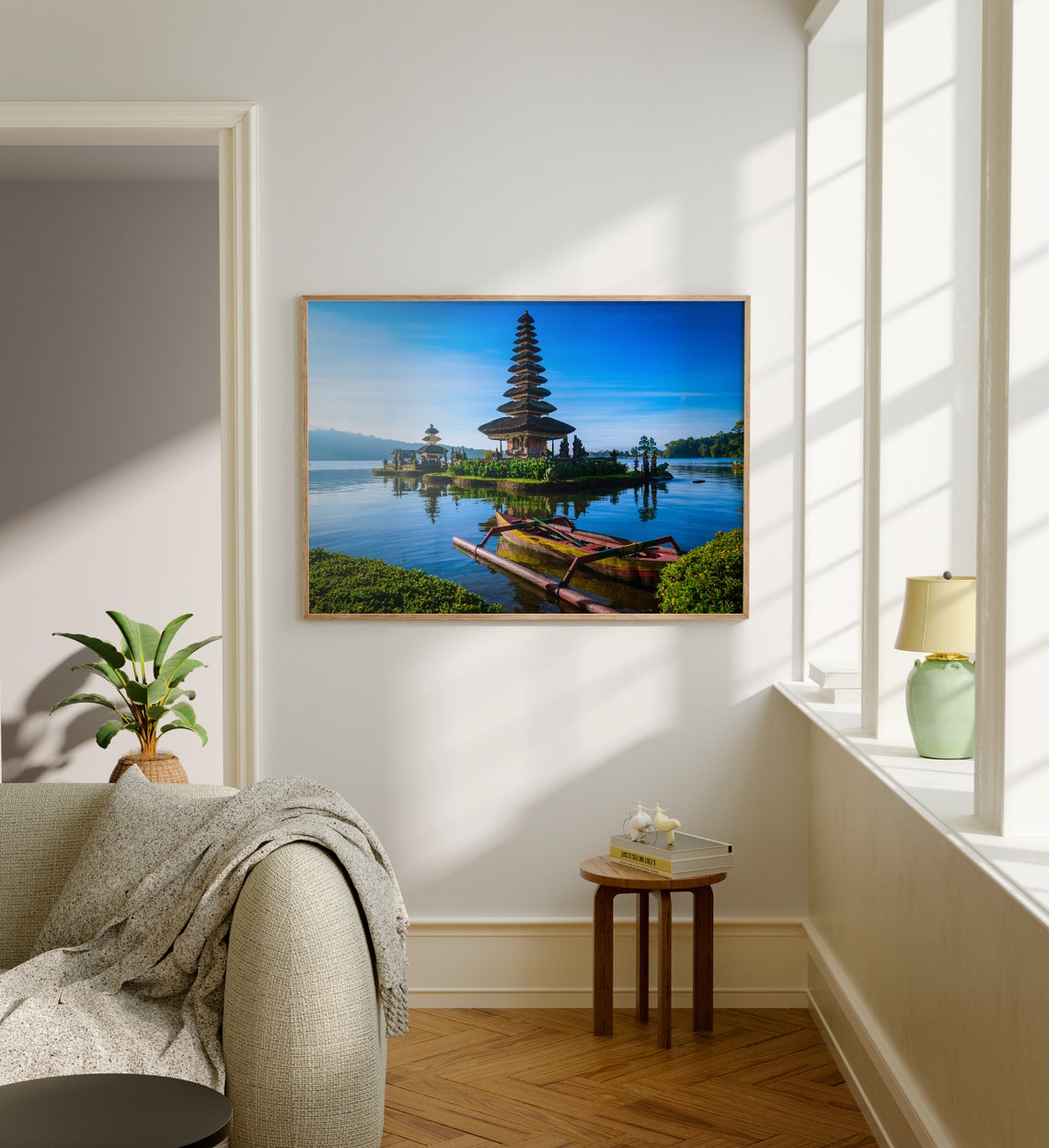 Bali Temple Ulun Danu Beratan Lake Reflection Canoe Indonesia Poster - Image 5