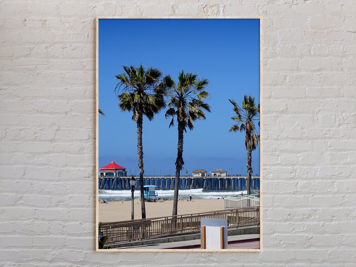 Huntington Beach Pier and Palm Trees California Photography Poster