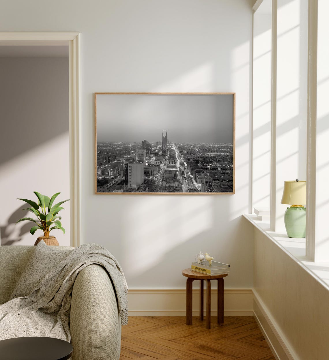 Saudi Arabia Riyadh Night Skyline Kingdom Tower Black White Poster - Image 5