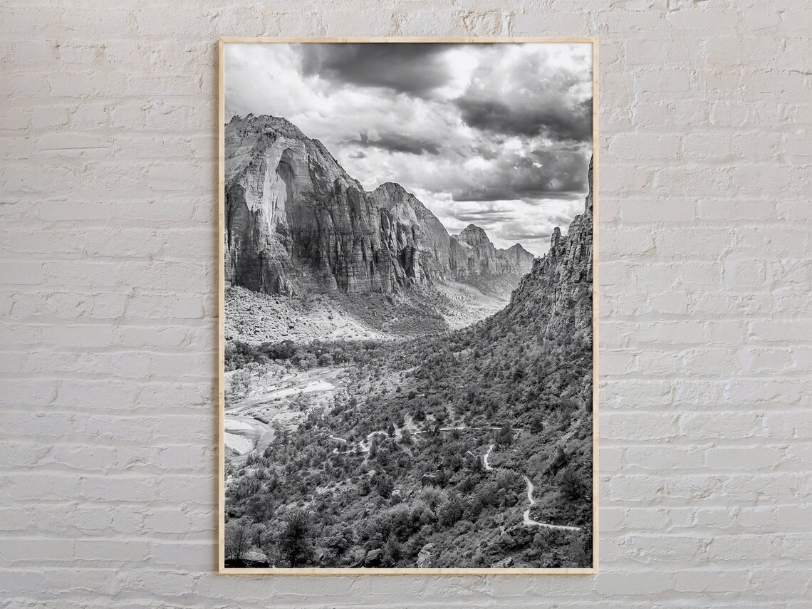 Zion National Park Canyon Black And White Landscape Photo Poster