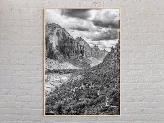 Zion National Park Canyon Black And White Landscape Photo Poster