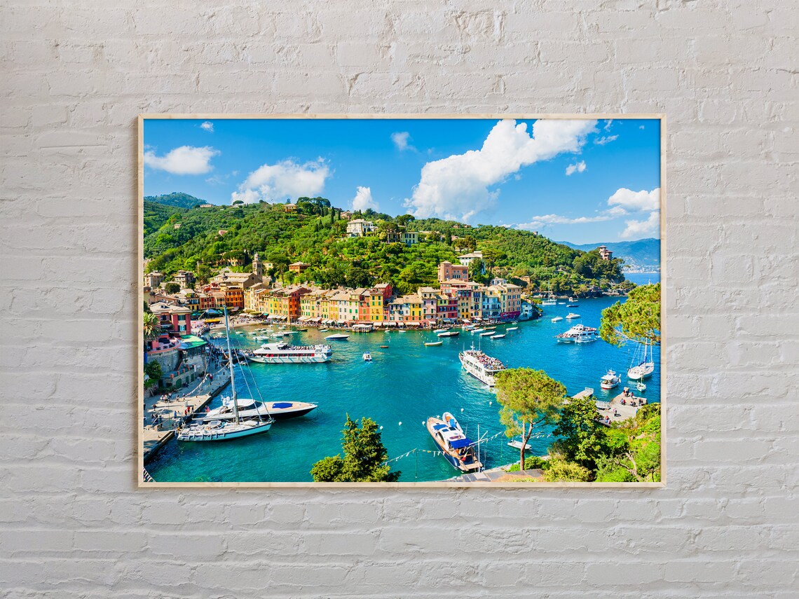 Portofino Italy Harbor Colorful Buildings Sea Photo Travel Poster