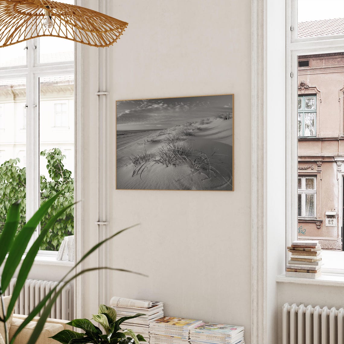 New Jersey Shore Sand Dunes Black and White Beach Grass Poster - Image 3
