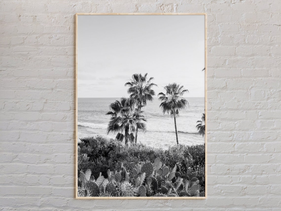 Black And White Palm Trees Ocean View Coastal Scene Photo Poster