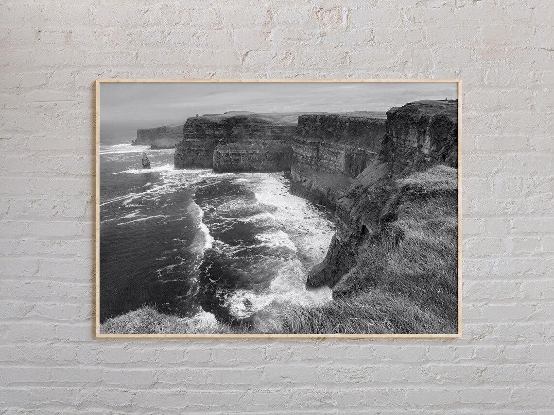 Ireland Cliffs Of Moher Black And White Coastal Photography Poster