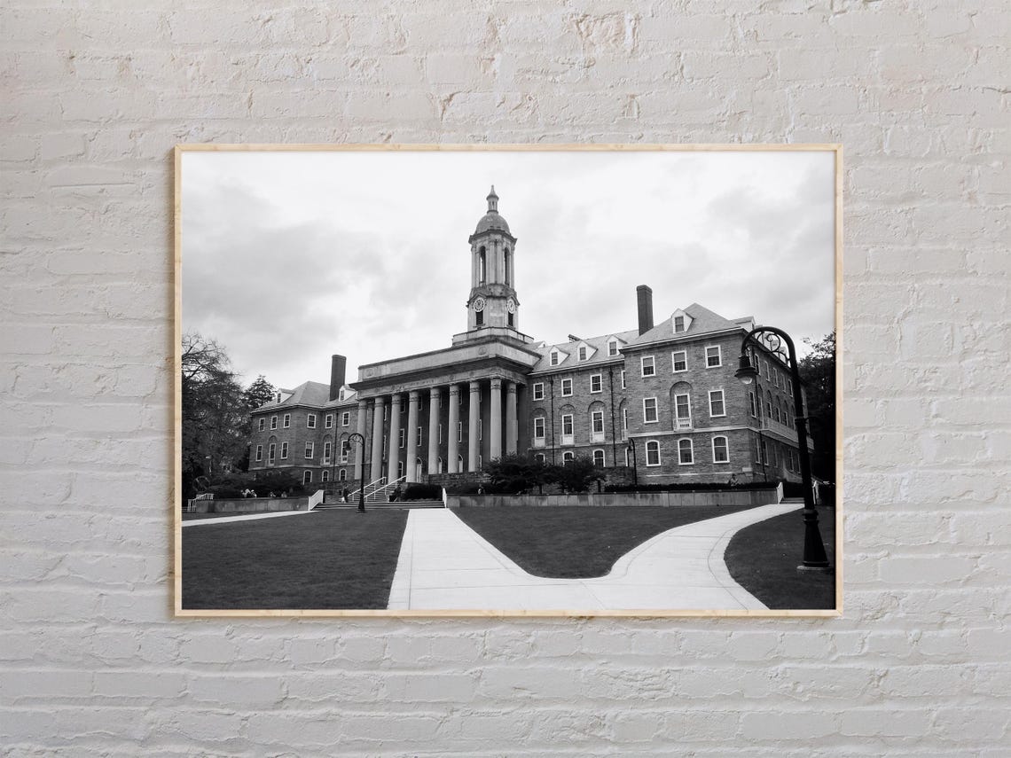 Penn State Old Main State College Black White Campus Landscape Poster