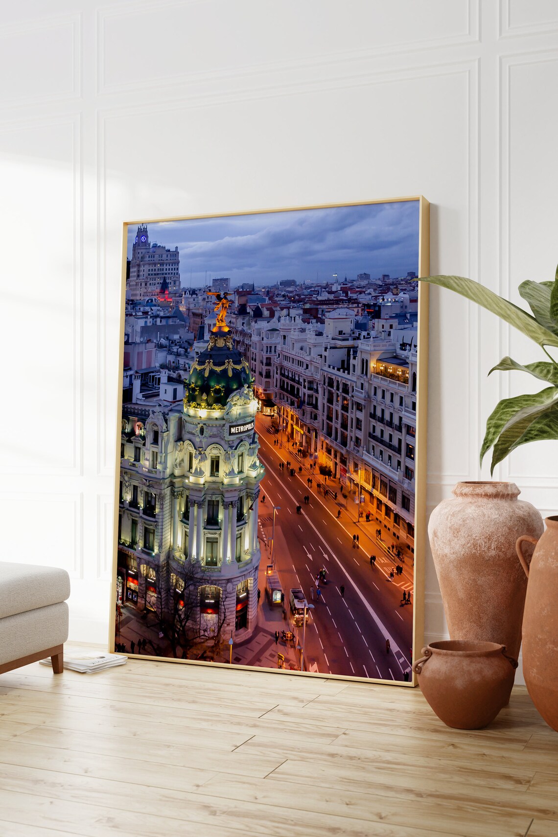 Madrid Spain Metropolis Building on Gran Via at Evening Dusk Poster - Image 2