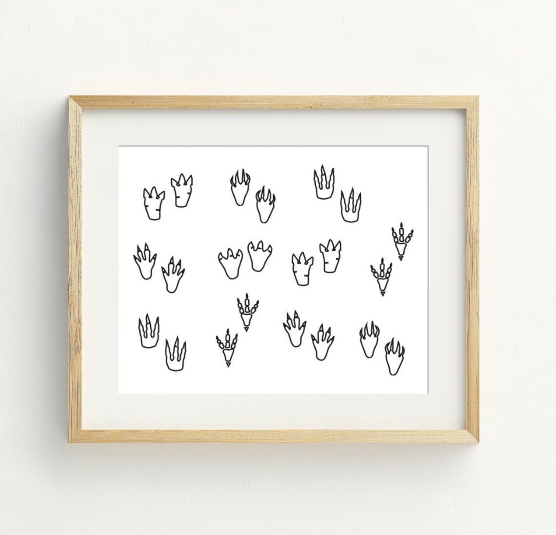 Dinosaur Footprints Black White Line Art Kids Dinosaur Wall Art Print - Image 2