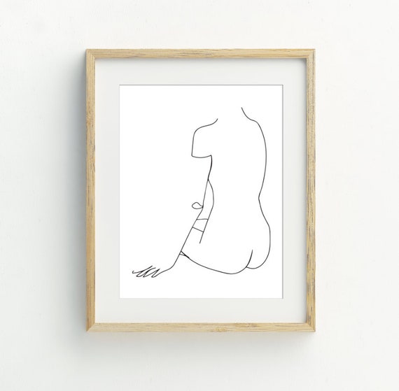 Woman Line Art Print Abstract Wall Art Black And White Nude Figure Print Line Drawing Print Instant 5x7 8x10 11x14 16x20