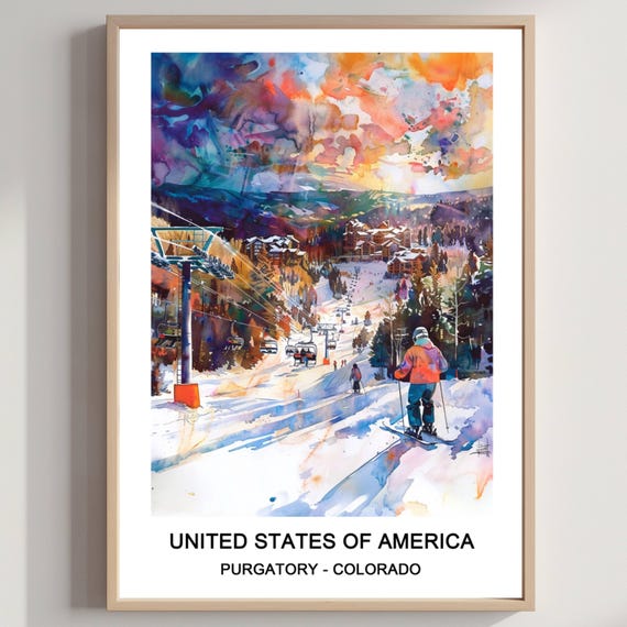 Purgatory Colorado Ski Resort Watercolor Art Print Usa Travel Poster
