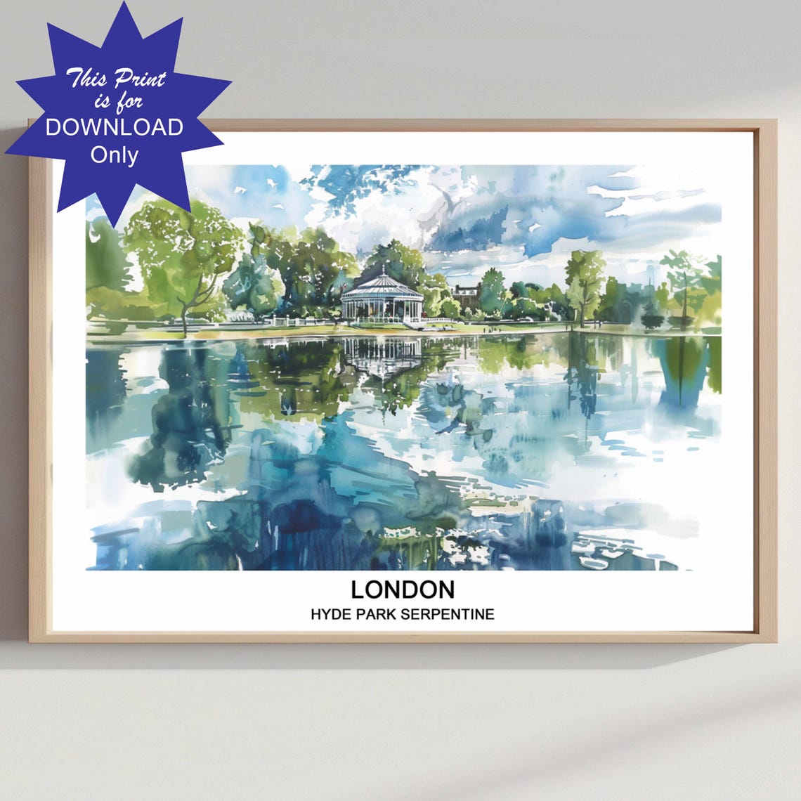 London Hyde Park Serpentine Lake Watercolor Travel Poster Art