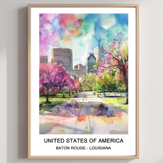 Baton Rouge Louisiana City Park Pink Trees Watercolor Travel Art Poster