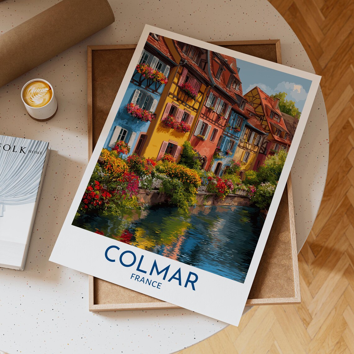 Colmar France Colorful Half Timbered Canal Village Travel Poster