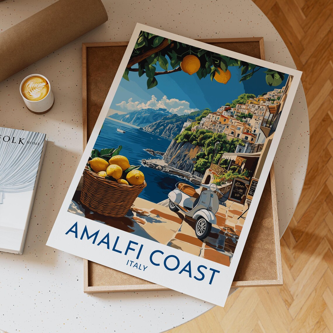 Amalfi Coast Travel Poster, Italian Riviera Wall Art