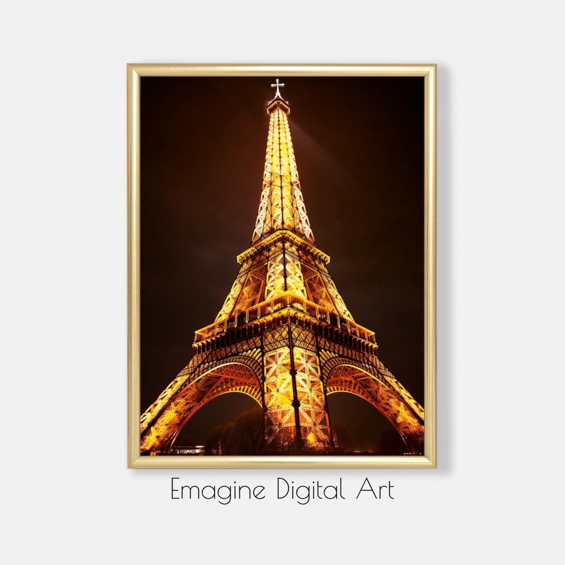 Eiffel Tower at Night Illuminated Golden Landmark Paris Photo Poster
