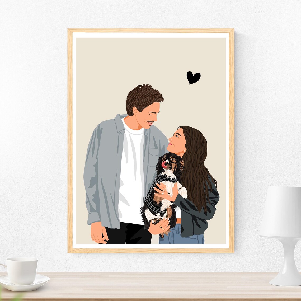 Custom Family Portrait Illustration Coral Background Modern Faceless Poster - Image 2