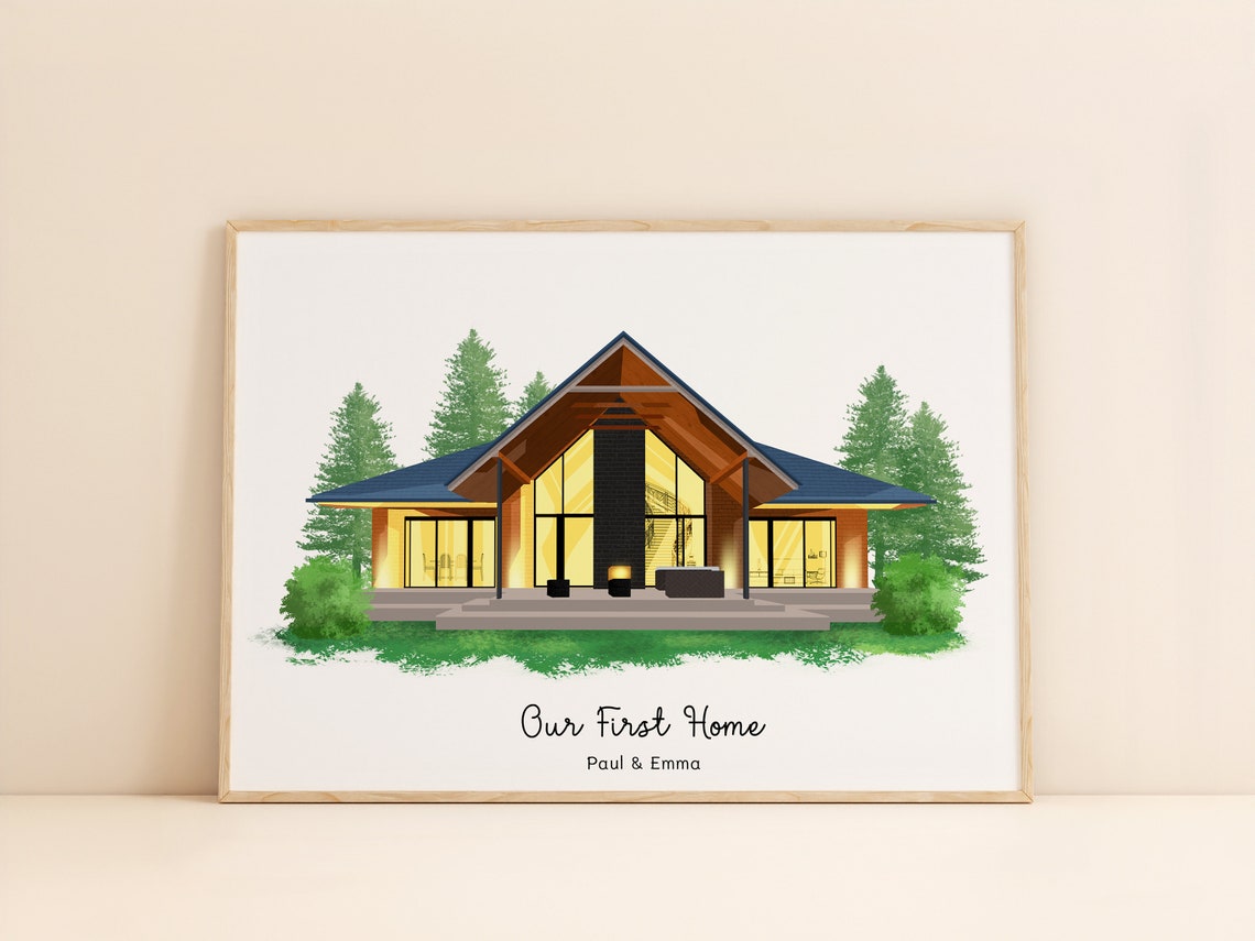Personalized First Home Portrait Illustration Our First Home Gift Poster