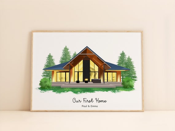 Personalized First Home Portrait Illustration Our First Home Gift Poster