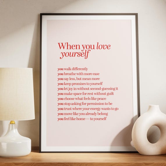 Selflove Affirmation Print Red Serif Font Blush Background
