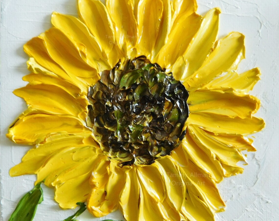 Custom Sunflower Impasto Oil Painting Minimalist Art Print - Image 5