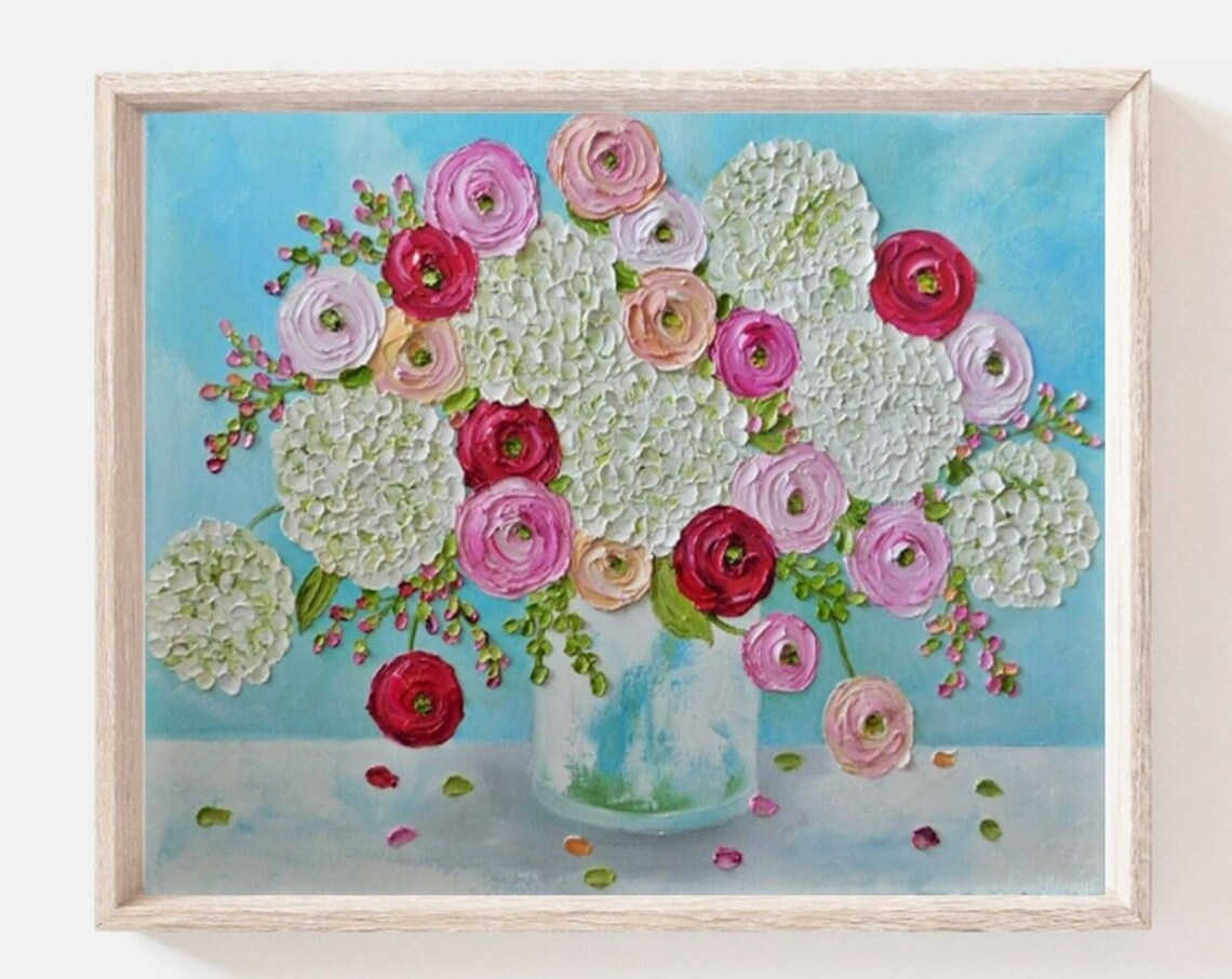 Custom White Hydrangea & Mixed Ranunculus Oil-Style Art Print