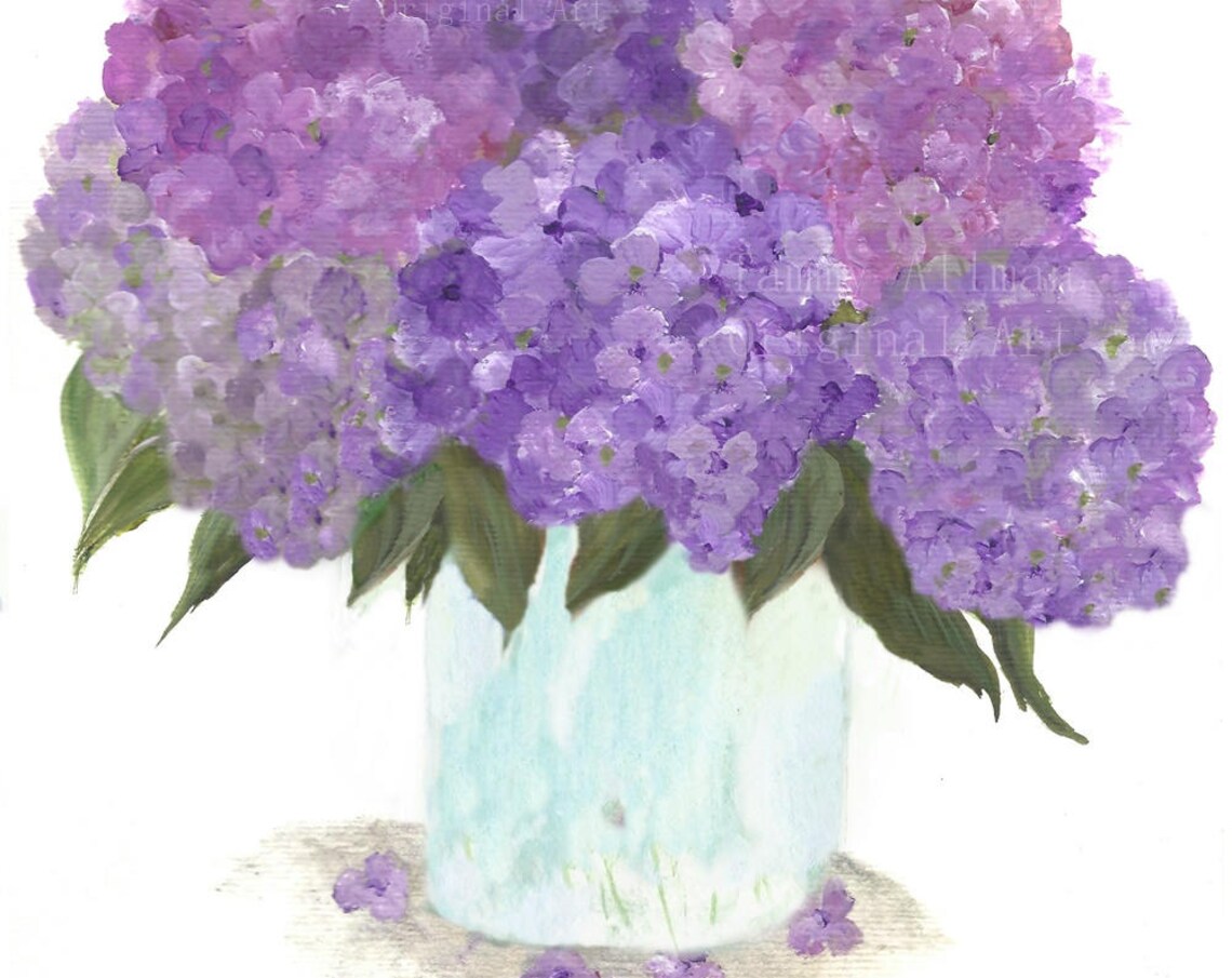 Purple Hydrangea Watercolor Floral Vase Art Print - Image 4