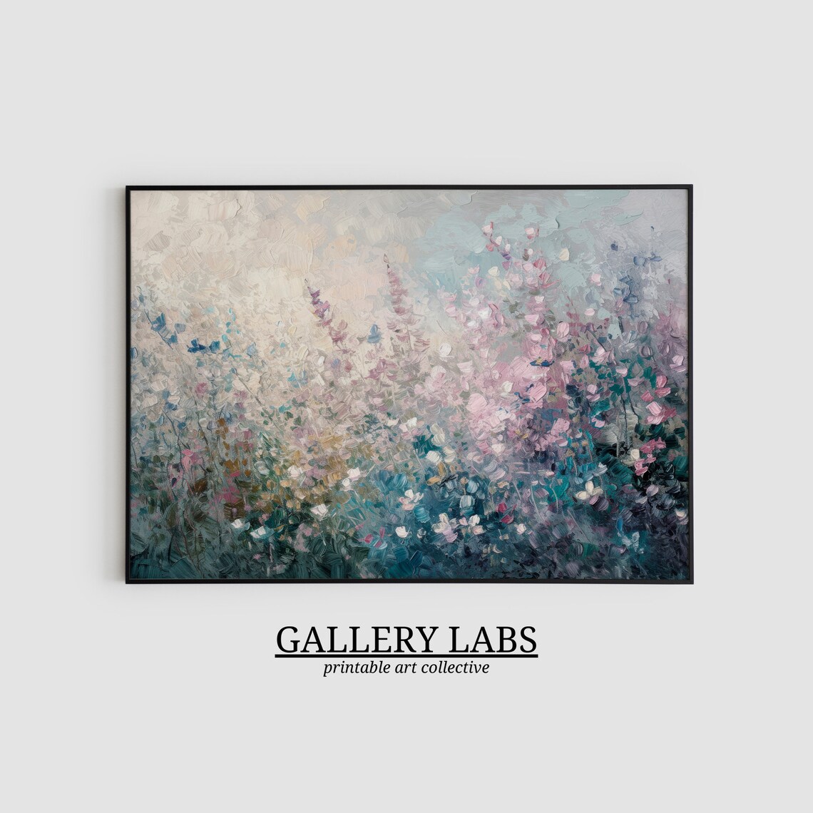 Muted Pastel Wildflower Meadow Painting Soft Purple Pink Art Print - Image 2