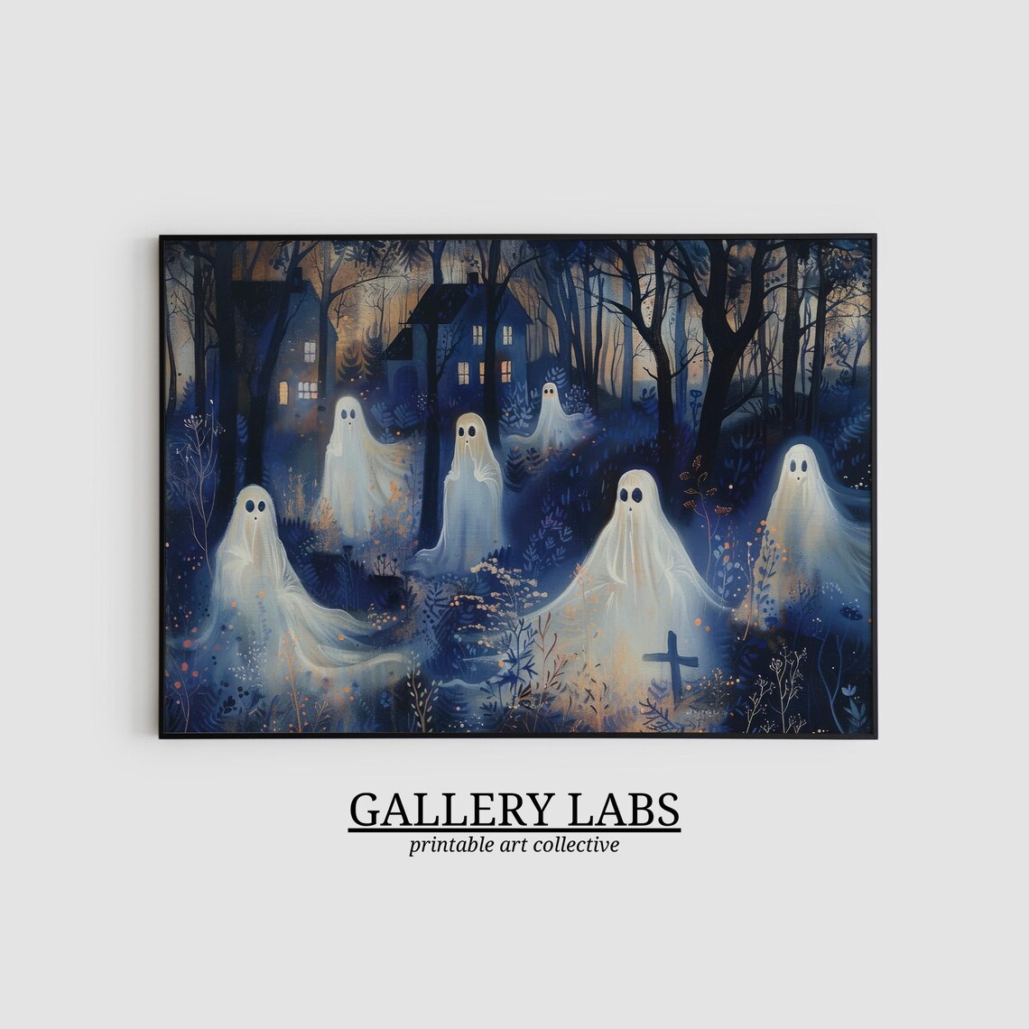 Ghosts Gathering in Dark Night Forest Haunted House Halloween Wall Art Print - Image 2