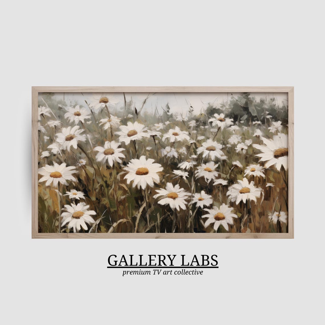 White Daisy Flower Field Vintage Botanical Framed TV Art Print - Image 2