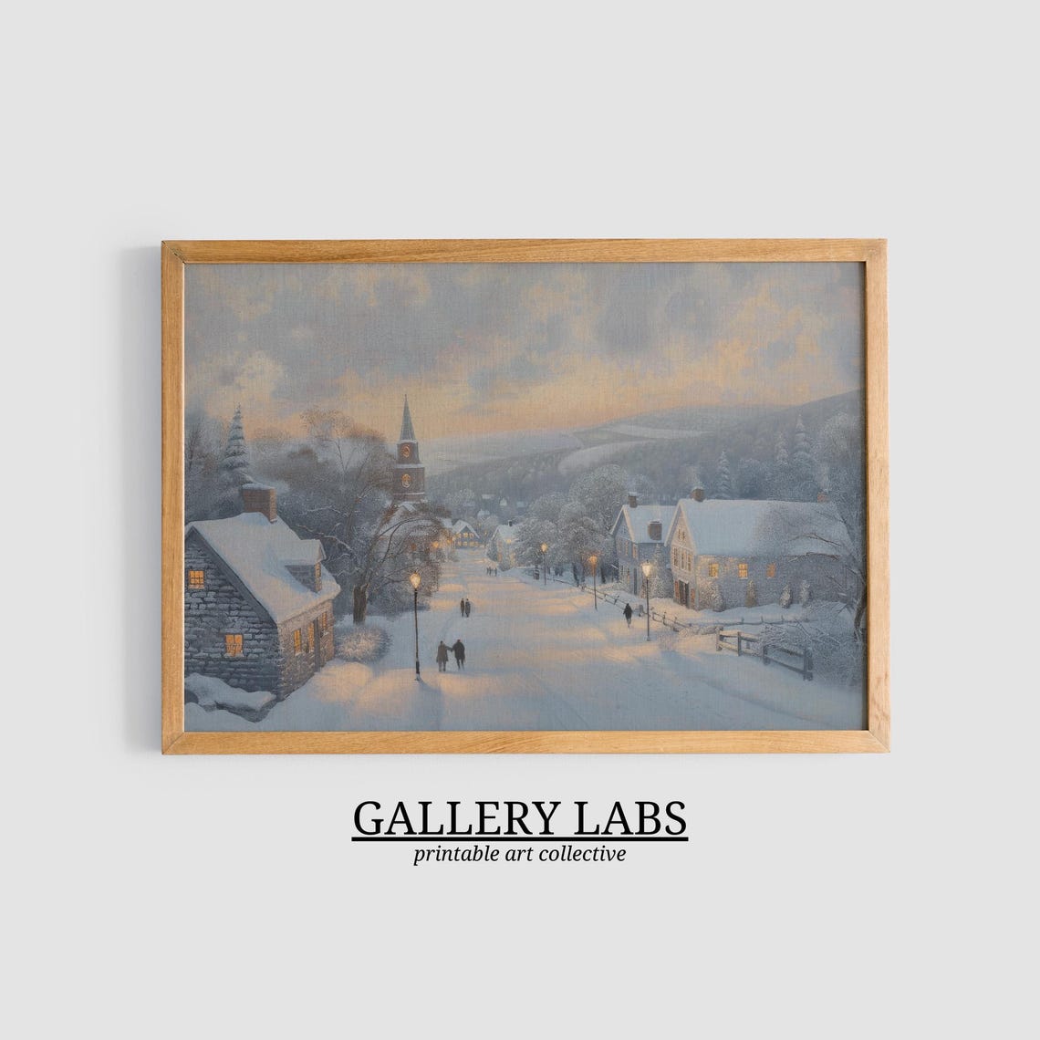 Snow Covered Village Street Glowing Windows Dusk Winter Scene Poster - Image 3