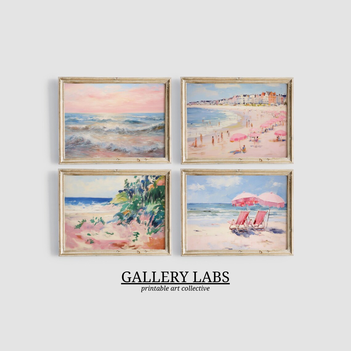 Pink Coastal Beach Scenes Set of 12 Vintage Seaside Gallery Wall Art - Image 2