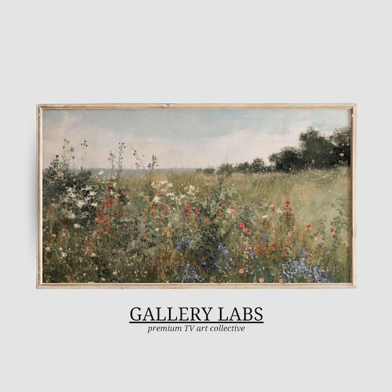 Spring Wildflower Field Painting Colorful Meadow Vintage Botanical Wall Art