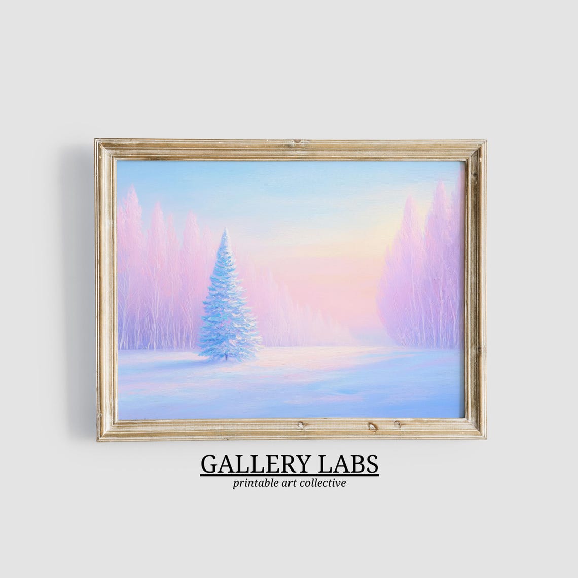 Pastel Pink Winter Pine Tree Snowy Forest Christmas Wall Art