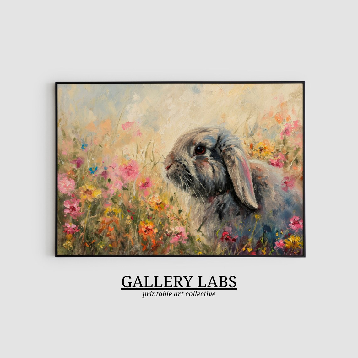 Lop Eared Bunny in Colorful Wildflower Garden Cute Rabbit Art Print - Image 2