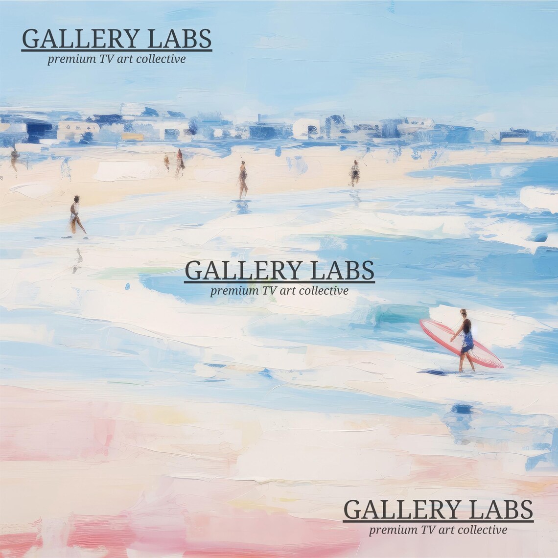 Pink Surfboard Beach Painting Surfer Coastal Town Summer Wall Art Poster - Image 4