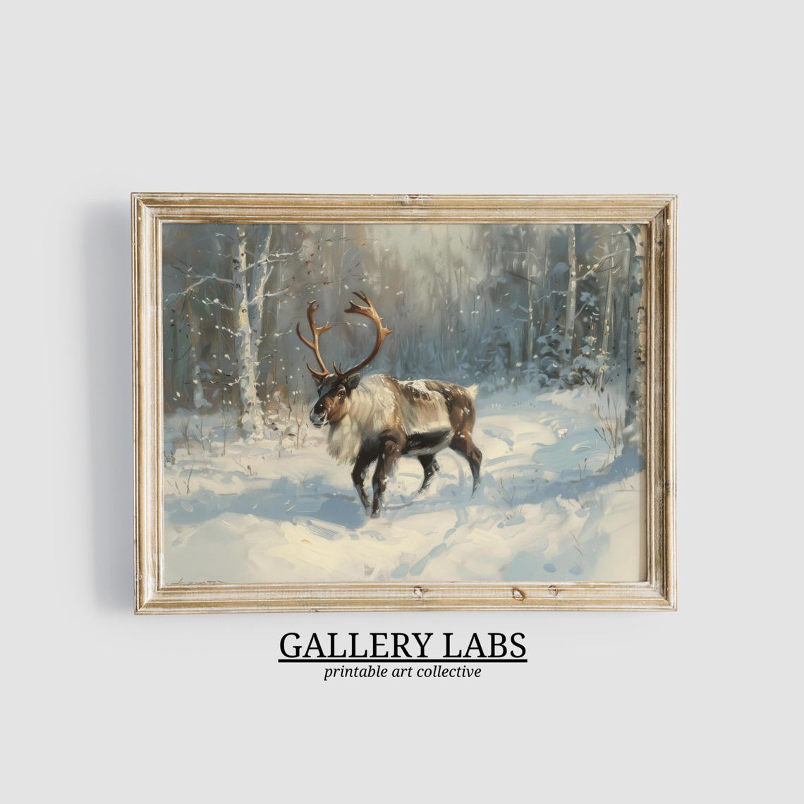 Majestic Reindeer Snowy Forest Winter Scene Nature Art Poster