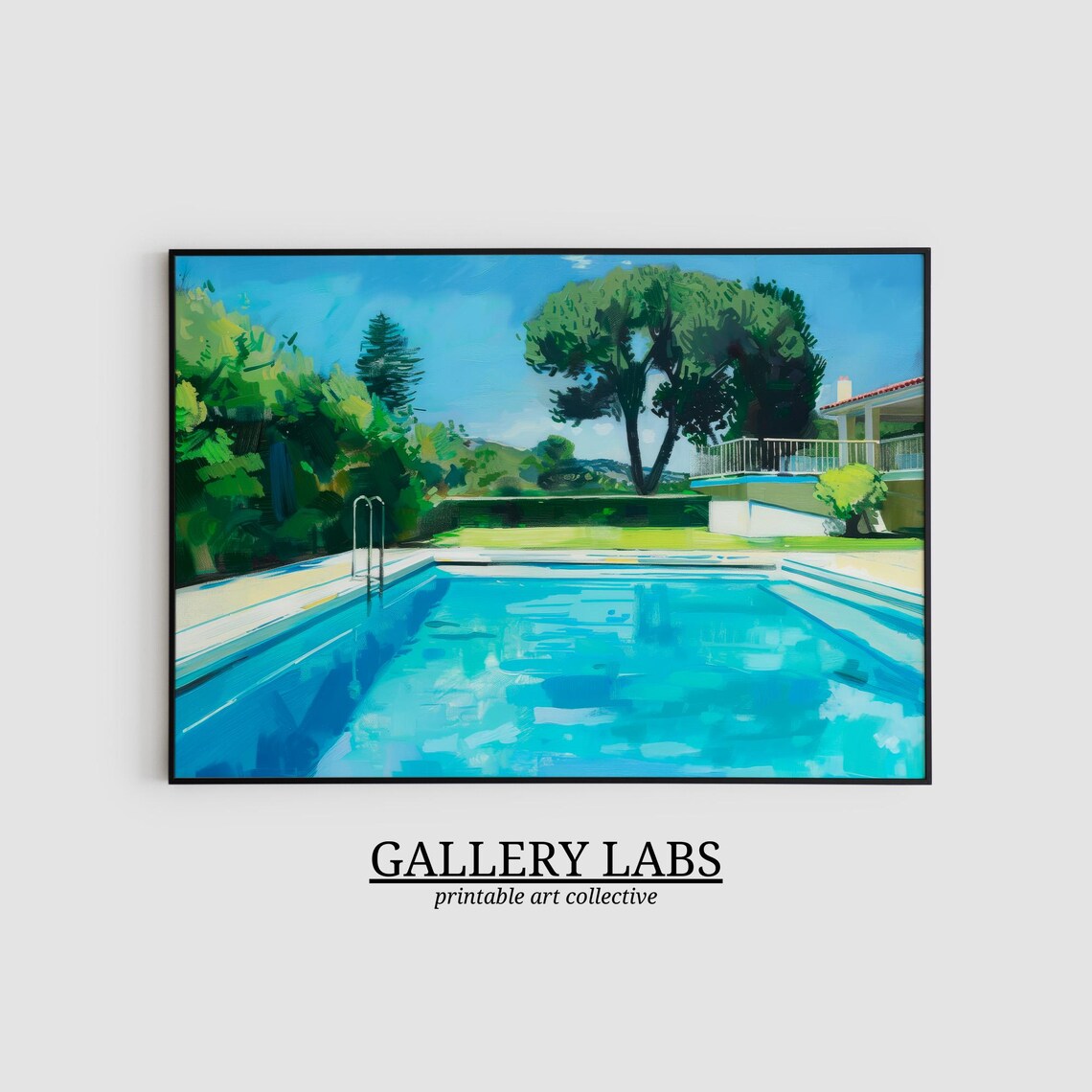 Retro Swimming Pool Teal Water Summer Vintage Pool Art Print - Image 2
