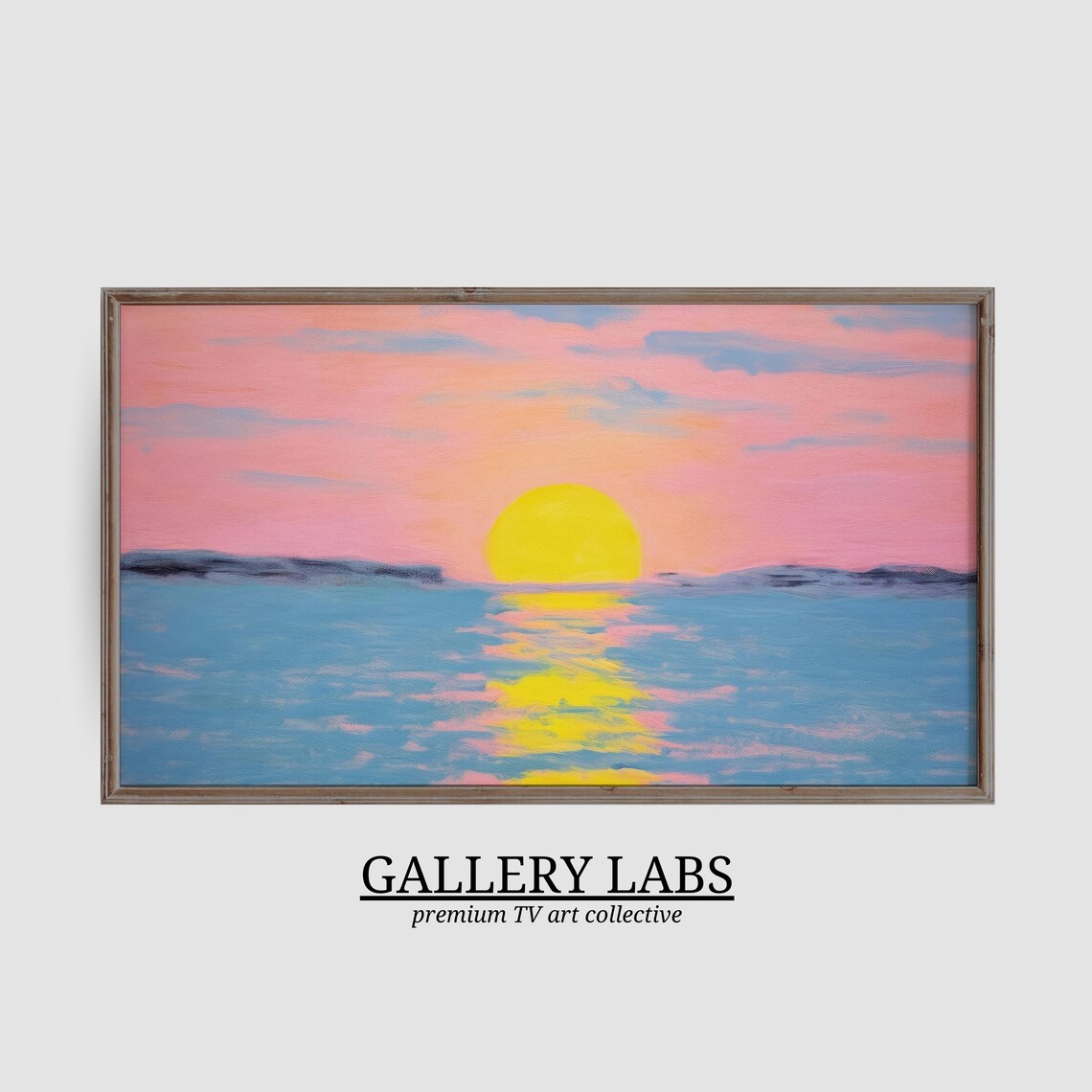 Pink Sunset Ocean Painting Golden Sun Seascape Coastal Wall Art Poster - Image 3
